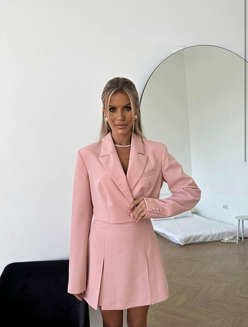 Женский стильный костюм двойка: жакет и юбка-шорты костюмка Пудра, 46/48 Одесса - изображение 4