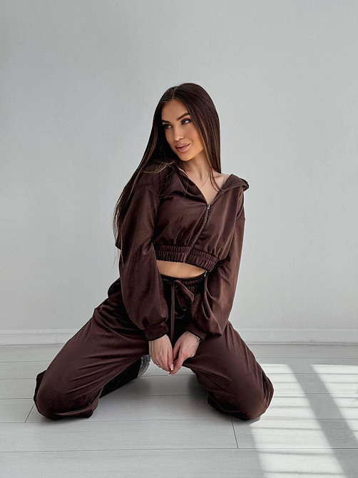 Женский стильный костюм двойка: кофта и штаны из плюш велюра Шоколад, 42/44 Одесса - изображение 4