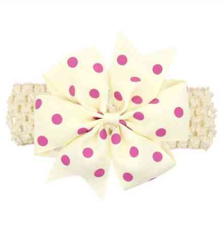 Дитяча бежева пов'язка в рожевий горох для дітей - розмір універсальний (на резинці), бант 11см Київ