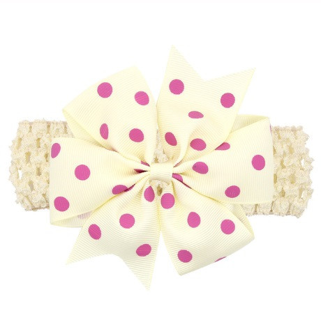Детская бежевая повязка в розовый горох для детей - размер универсальный (на резинке), бант 11см Киев - изображение 1