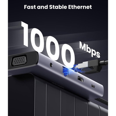 Концентратор Ugreen USB3.1 Type-C to HDMI/VGA/USB 3.0х3/RJ45/SD/TF/PD/35мм TRRS 100W 10-in-1 (15601) Вінниця - фото 7