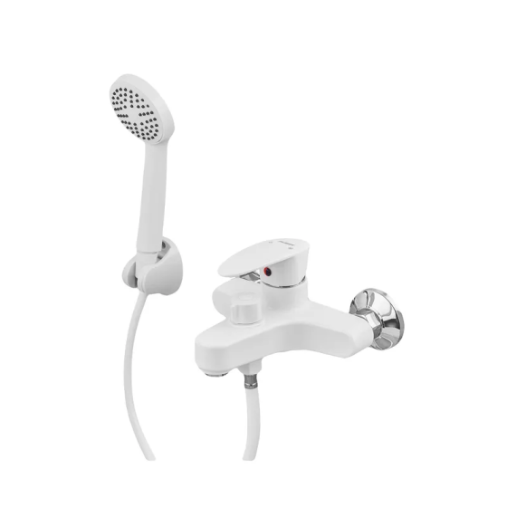 Смеситель для ванны Plamix CEZAR-009 EURO SET белый с гибким шлангом, лейкой и кронштейном (PM0692) Харьков