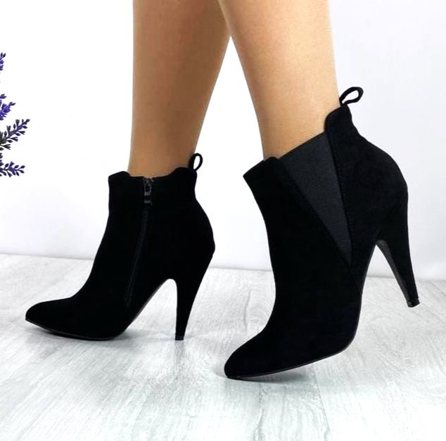 Жіночі Черевики Чорні на Каблуці Замшеві Модельні Ботильйони (розміри: 36,37,38,40) — 60-2 Дніпро - фото 8