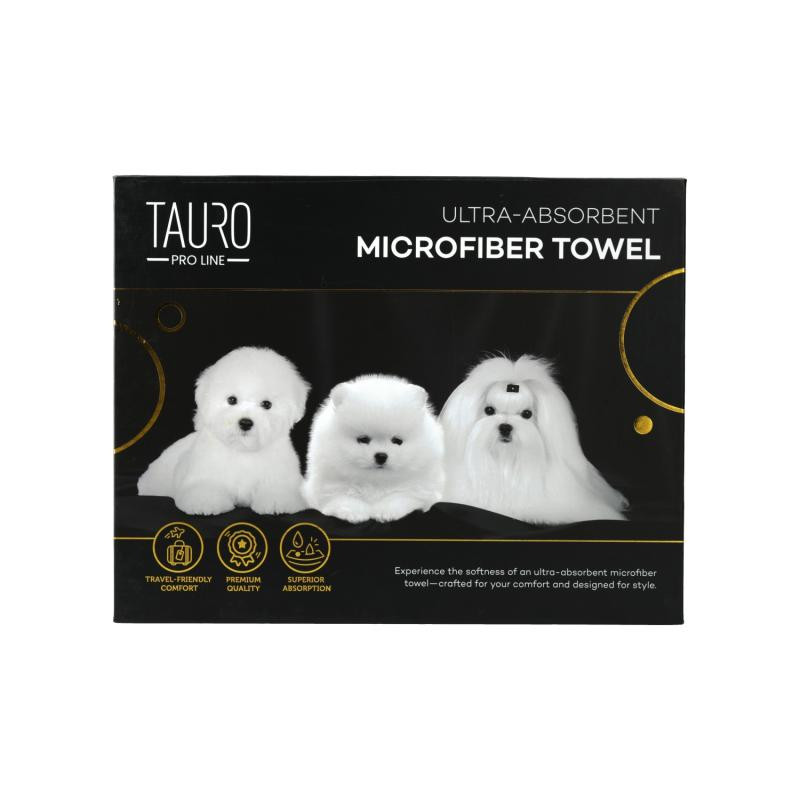 Tauro Pro Line Рушник з мікрофібри високопоглинальний з померанським шпіцем, мальтійською болонкою та бішоном фрізе, 80 x 160 см Київ - фото 1