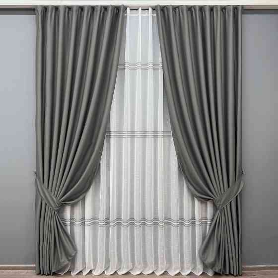 Комплект штор VR-Textil Шеніл 200х270 2шт і Тюль 500х270 1592ш-1428т Сірий з білим 71-201/6 Київ