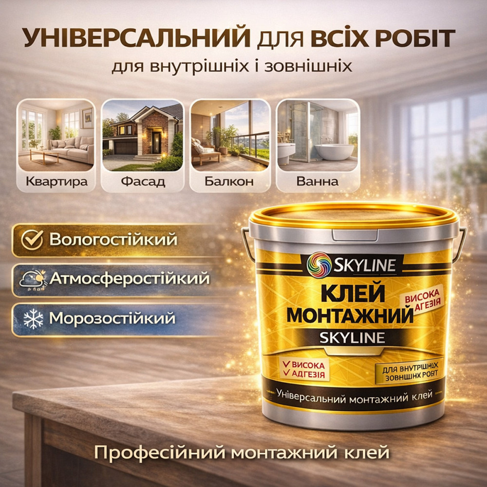 Клей монтажний акриловий Skyline універсальний вологостійкий білий для всіх видів монтажних робіт 12 кг Харків - фото 4