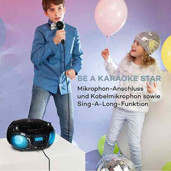 Roadie Sing CD Boombox FM Radio Light Show CD-плеєр Мікрофон Чорний (Німеччина, читати опис) Рівне