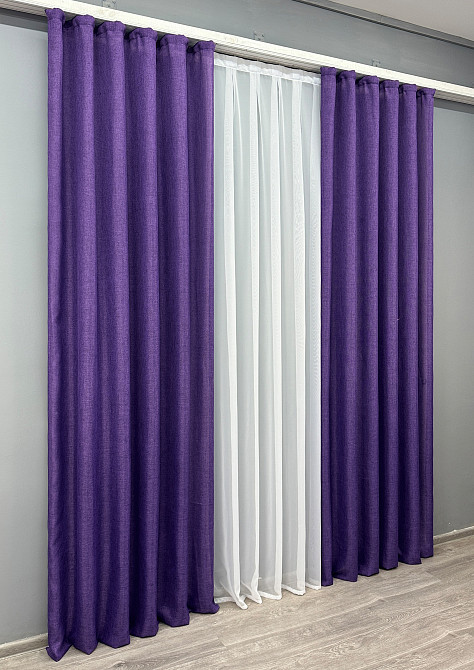 Комплект готовых штор VR-Textil Лен Мешковина № 1066ш Фиолетовый 100х280 см 2 шт (31-608) Киев - изображение 4