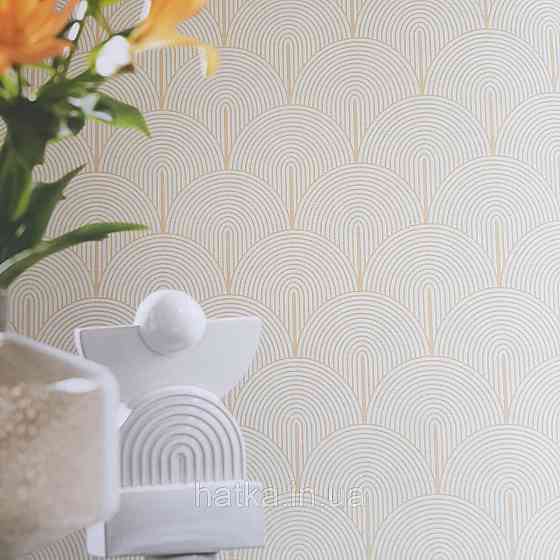 Шпалери флізелінові екологічно чисті Rasch Salisbury 0.53х10 геометрія напівкола золотисті смуги на зеленому Київ