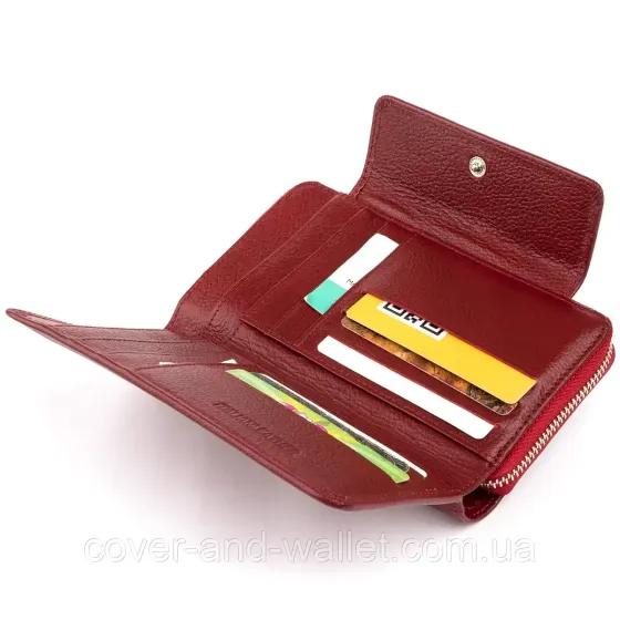 Женский компактный кошелек клатч бордового цвета из натуральной кожи ST Leather Киев