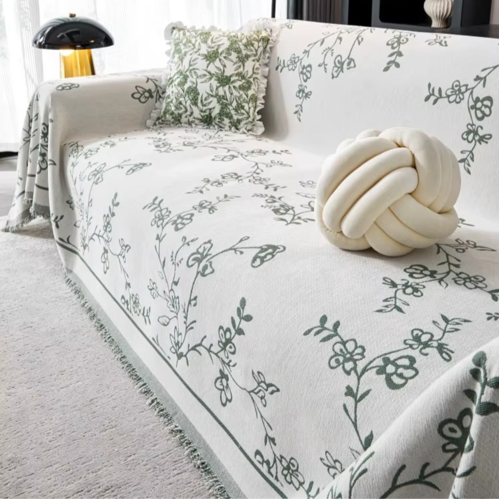Плед покрывало для дивана и кровати,чехол накидка для мягкой мебели 180х230 см,белый с серым цветочным узором Каменец-Подольский - изображение 2
