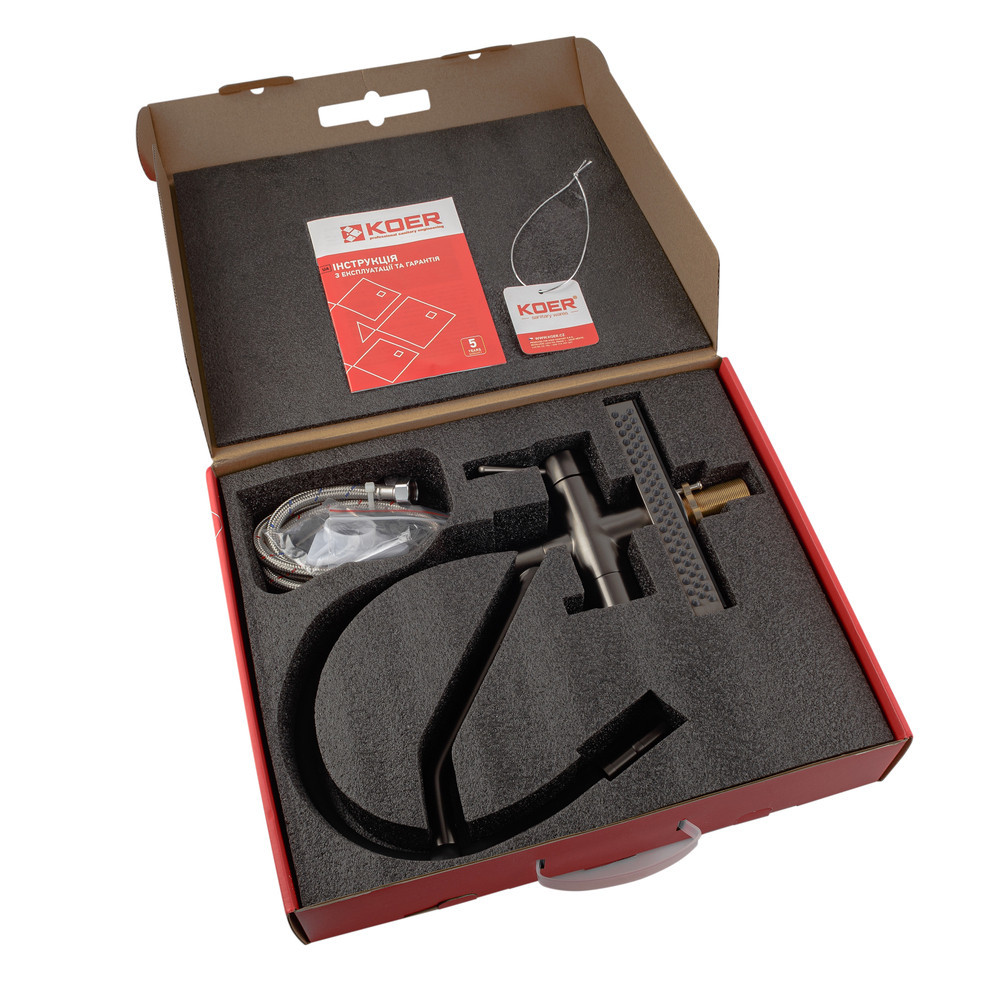 Кухонний змішувач Koer KB-74027-07 з функцією водоспаду та чорним силіконовим виливом (KR5203) Харків - фото 7