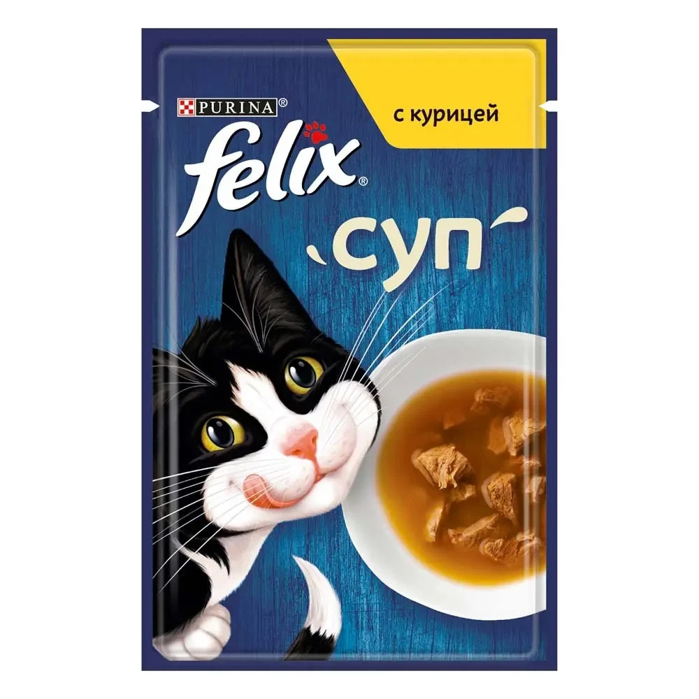 Вологий додатковий корм FELIX Суп для дорослих котів, з куркою, 48 г Київ - фото 1