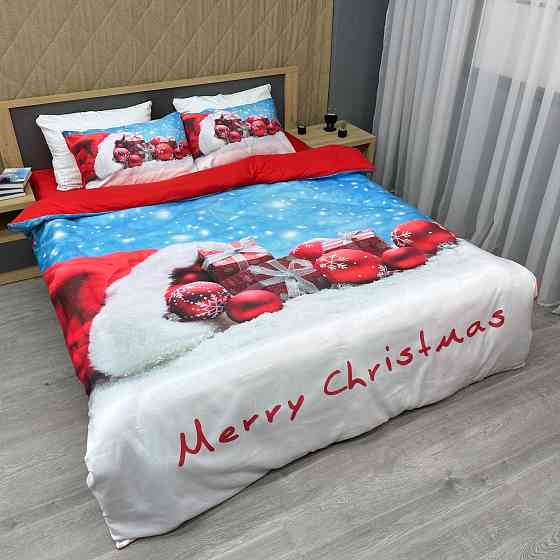 Комплект постільної білизни Фланель, Євро 200х220 з Різдвяним (Новорічним) принтом (88-203) Київ
