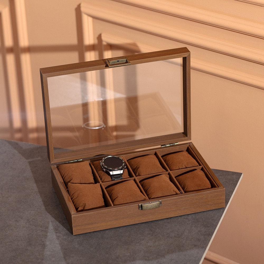 Скринька для годинників 31×21×8.7 см дерев'яна на 8 відсіків коричнева HP-5-12 Коломия - фото 9