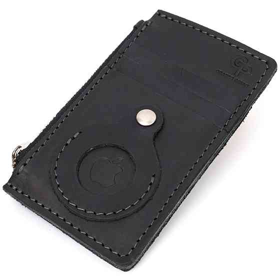 Вертикальний картхолдер з утримувачем для Apple AirTag з натуральної шкіри Чорний (GRANDE PELLE) Київ