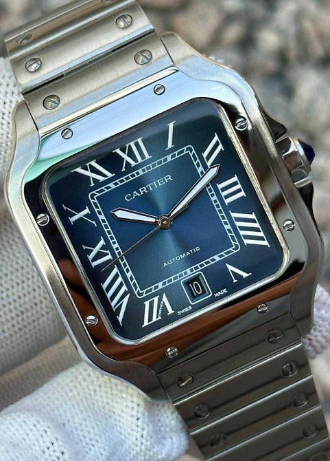 Швейцарський годинник Cartier Santos Silver-Blue Харків - фото 6