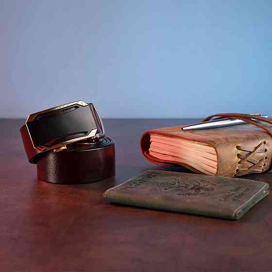 Деловой мужской ремень с автоматической пряжкой Vintage 20209 Коричневый Киев