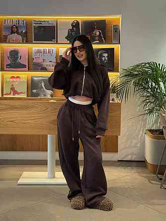 Женский стильный повседневный оверсайз костюм двойка трехнитка петля Шоколад Одесса