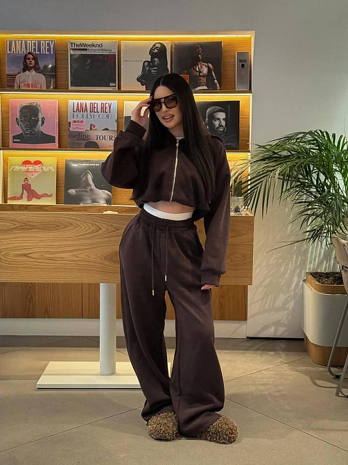 Жіночий стильний повсякденний оверсайз костюм двійка тринитка петля Шоколад Одеса - фото 1