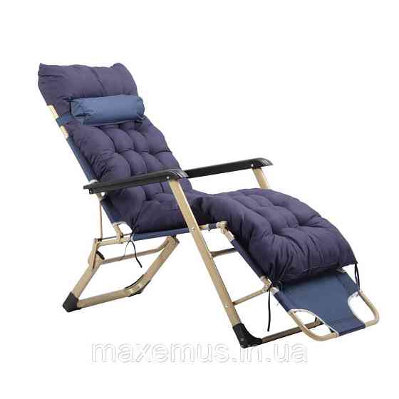 Раскладное кресло шезлонг туристический Bonro 178 см Садовый лежак пляжный шезлонг + подушка синий Мостиска