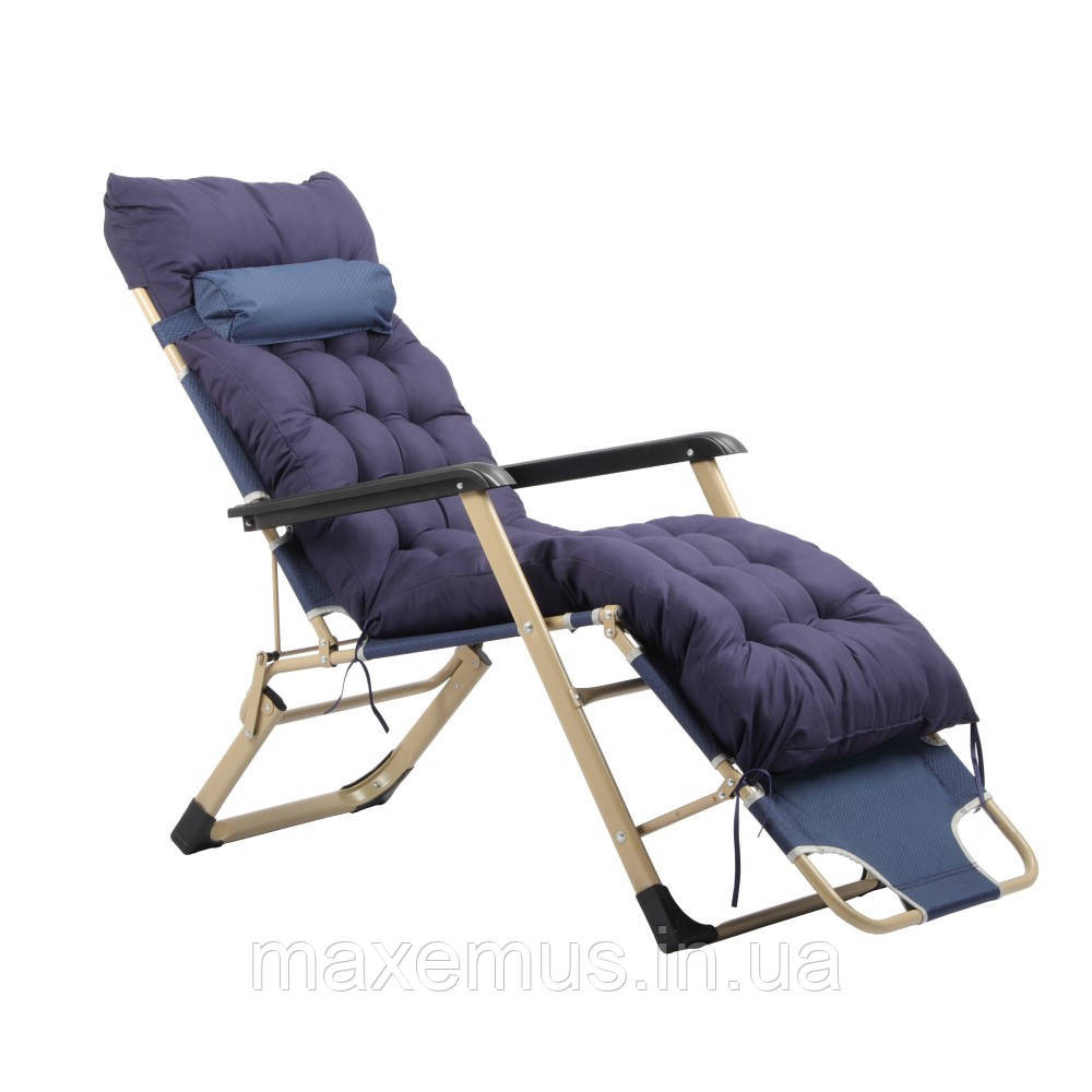 Раскладное кресло шезлонг туристический Bonro 178 см Садовый лежак пляжный шезлонг + подушка синий Мостиська - фото 2