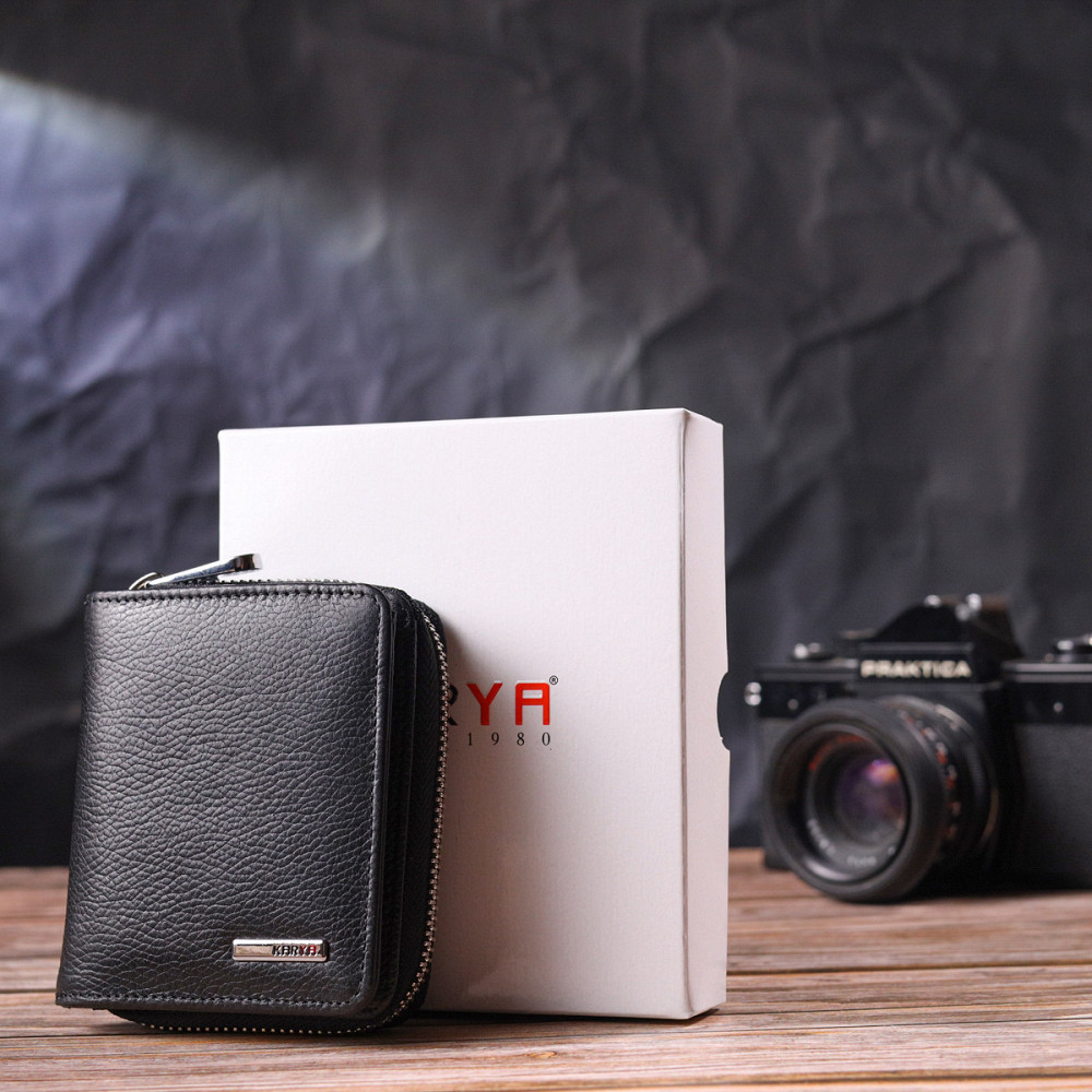 Стильный женский кошелек с монетницей на молнии из натуральной кожи KARYA 21408 Черный Киев - изображение 10