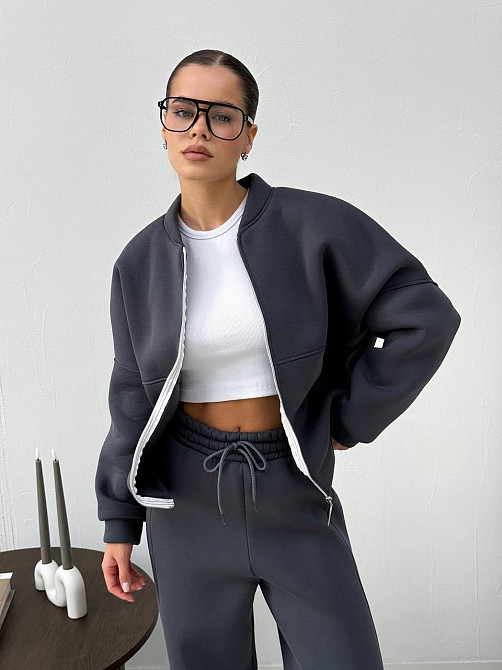 Жіночий теплий костюм-двійка з широкими штанами Графітовий 48/52 Харків - фото 8