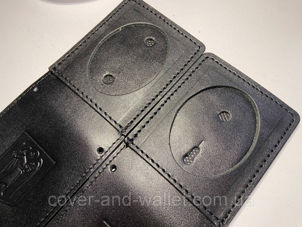 Шкіряна обкладинка на посвідчення "Муніципальна охорона" з відділенням для жетону (на карточку) Київ - фото 10