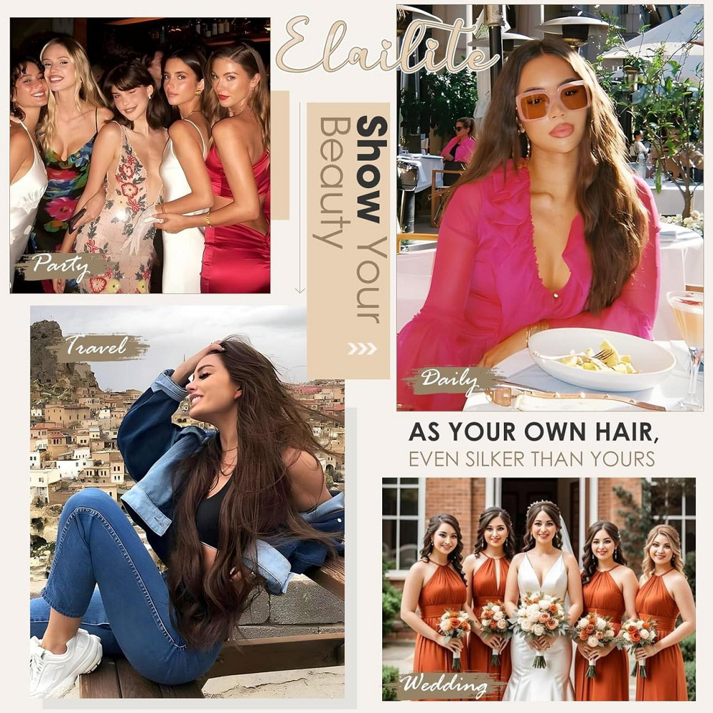 Натуральные накладные пряди Elailite 20 шт 30 см натуральные волосы шоколадный №04 Киев - изображение 7