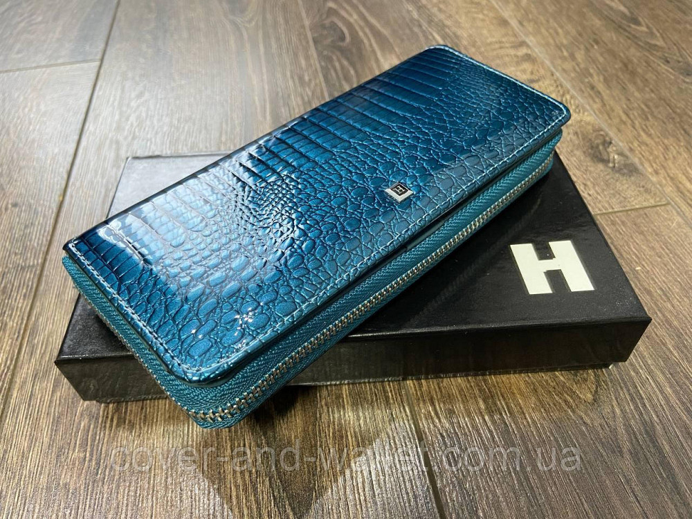 Бірюзовий лаковий жіночий гаманець на блискавці на багато карток Horton AE 202 Київ - фото 1