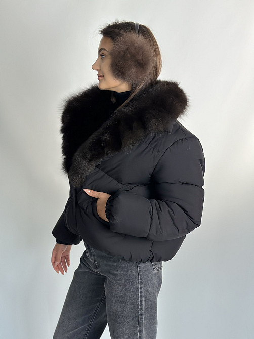 Жіноча куртка пуффер з натуральним хутром песця Чорний S Харків - фото 8