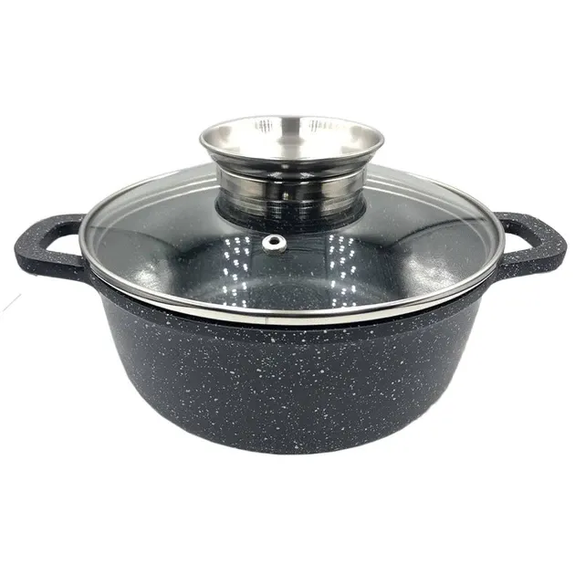 Казан круглый UNIQUE UN-5277 7 л, 28 см, мраморное антипригарное покрытие, черный, с крышкой Одесса - изображение 4