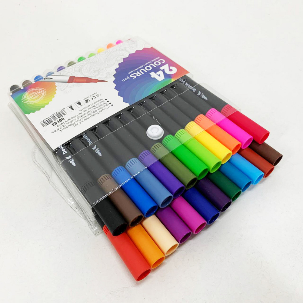 Профессиональный набор 24 шт двухсторонних маркеров линер+кисть с мягкой головкой на водной основе KV-91 Львов - изображение 5