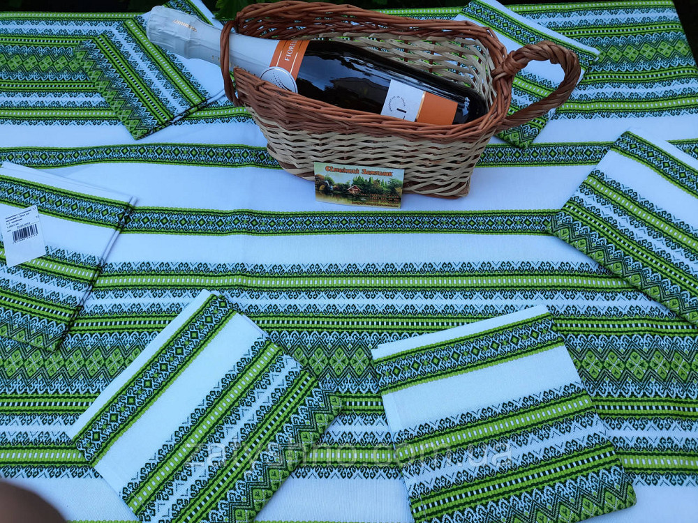 Скатертина вишита зелена з серветками Київ - фото 10