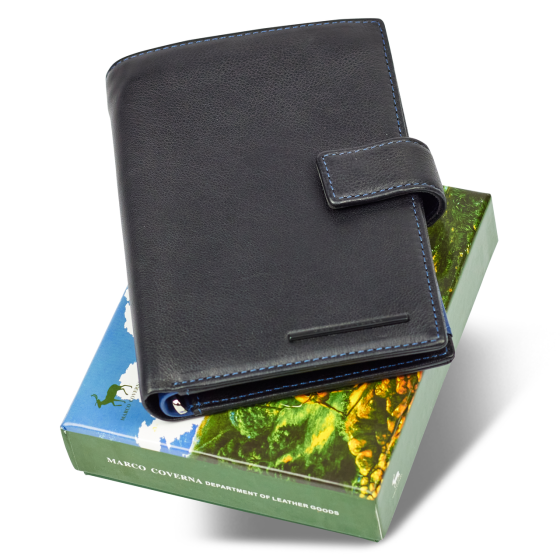 Чорний чоловічий гаманець з фіксацією з натуральної шкіри Marco Coverna MC-1005 A 1221 Кам'янське