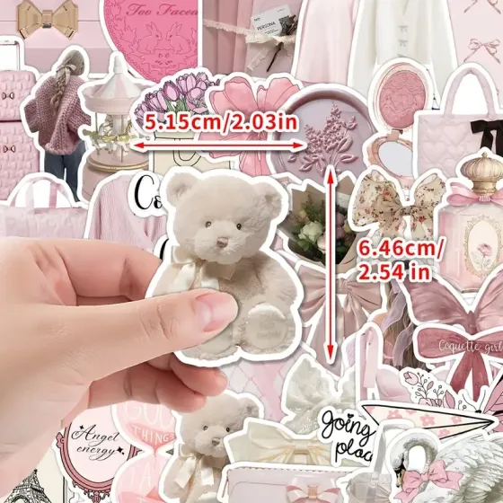 Набор стикеров Эстетичные розовые 50 шт – виниловые наклейки для девушек, ноутбука и ежедневника Киев