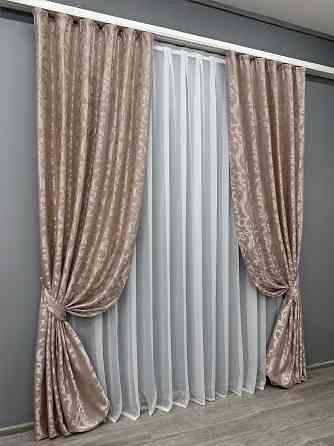 Комплект готових штор VR-Textil Жакард Вензель № 090ш Пудровий 100х290 см 2 шт (31-629) Київ