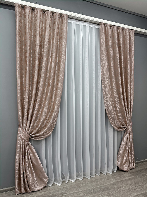 Комплект готових штор VR-Textil Жакард Вензель № 090ш Пудровий 100х290 см 2 шт (31-629) Київ - фото 3