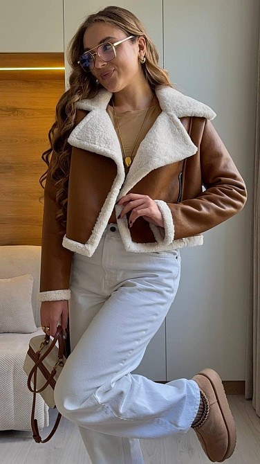 Женская укороченная дубленка в американском стиле Кемел, 44/46 Одесса - изображение 4