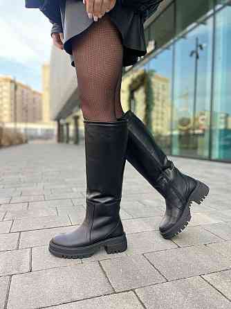 Broxci Стильні чоботи зимові жіночі натуральна шкіра на низькому ходу чорні р. 37-39 / Чоботи н Коломия
