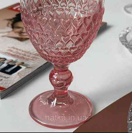 Набір 6 шт. келихів «Рожеве Серце» 300 мл орнамент у вигляді серця рожеві скло Київ