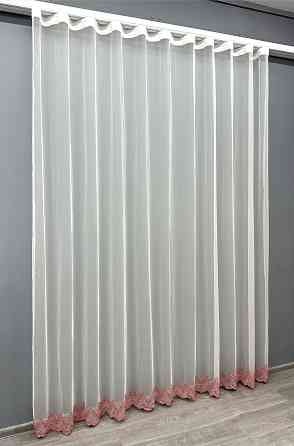 Тюль VR-Textil 1698т Грек-сітка з вишивкою Молочний з рожевим 300х250 см (42-1137) Київ