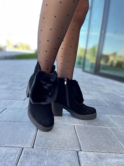 Женские черевики D and V черные натуральная замша зима высота 12см каблук 7см размер 37р.39р.40 Коломыя - изображение 7
