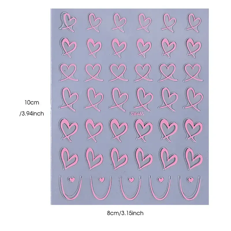 Наклейки для нігтів серця 3D – 3 листа, чорні, білі, рожеві Київ - фото 9