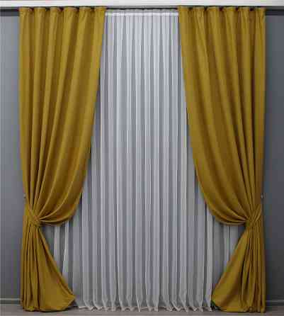 Комплект готовых штор VR-Textil Нубук однотонный № 1521ш Темно-золотистый 200х290 см 2 шт (32-344) Киев