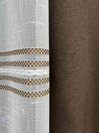 Комплект штор VR-Textil Льон Мішковина 200х270 2шт і Тюль 500х270 277ш-1429т Коричневий з білим 71-173/6 Київ