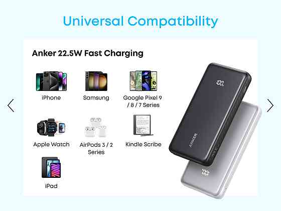 Портативний зарядний пристрій Anker - 20000 mAh 22.5W Built-In USB-C Cable Black (7227883) Київ