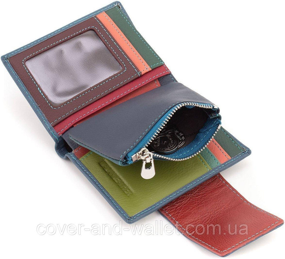 Жіночий гаманець із натуральної шкіри синього кольору з хлястиком на магніті ST Leather Київ - фото 6