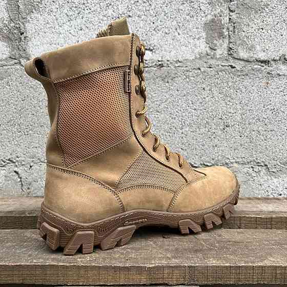 Тактичні літні чоловічі берці койот, шкіряні військові берці водостійкі  шкіряні прошиті Львів